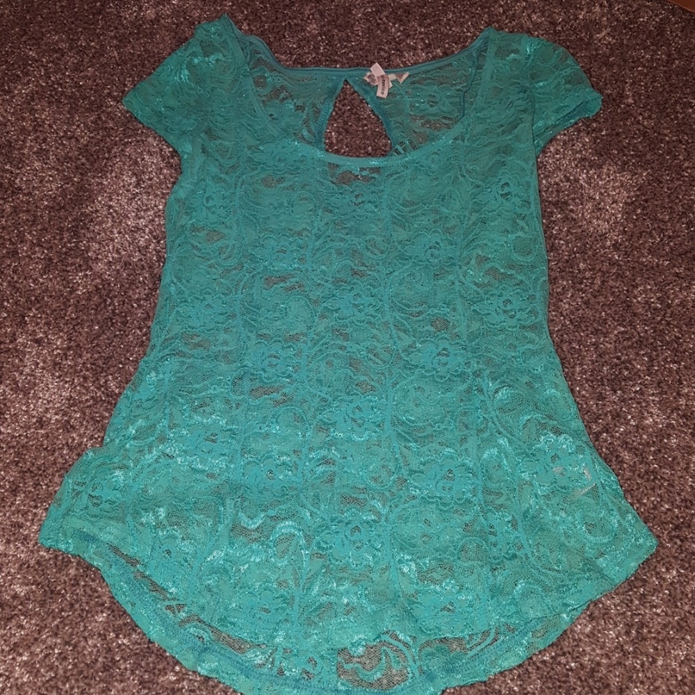 Green lace sheer top